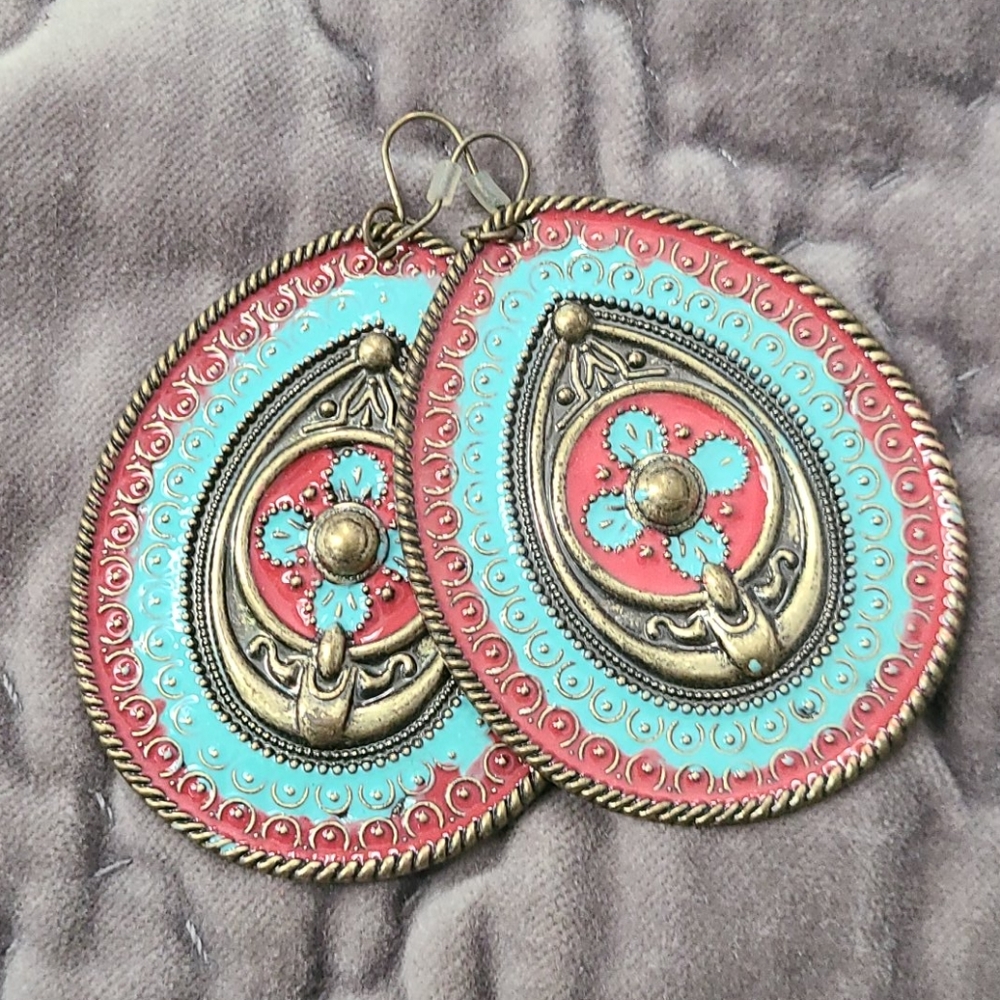 Vintage Torqouis and Red Earrings